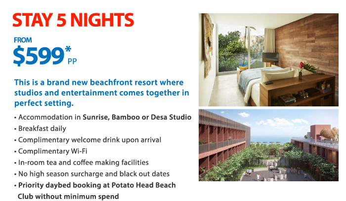 Stay 5 Nights, from $599*pp in Potato Head Studios, Seminyak